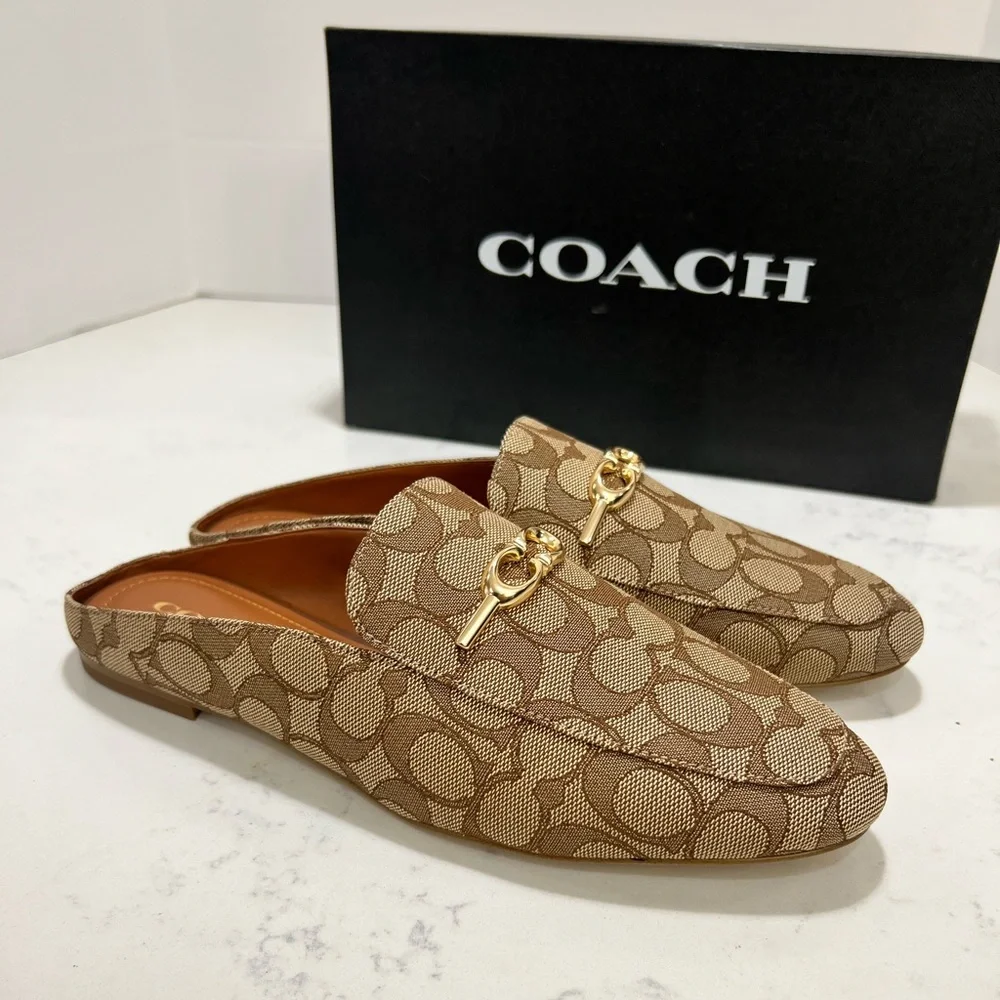 Coach Tan Signature Loafers with Gold Accents - Picture 1 of 10